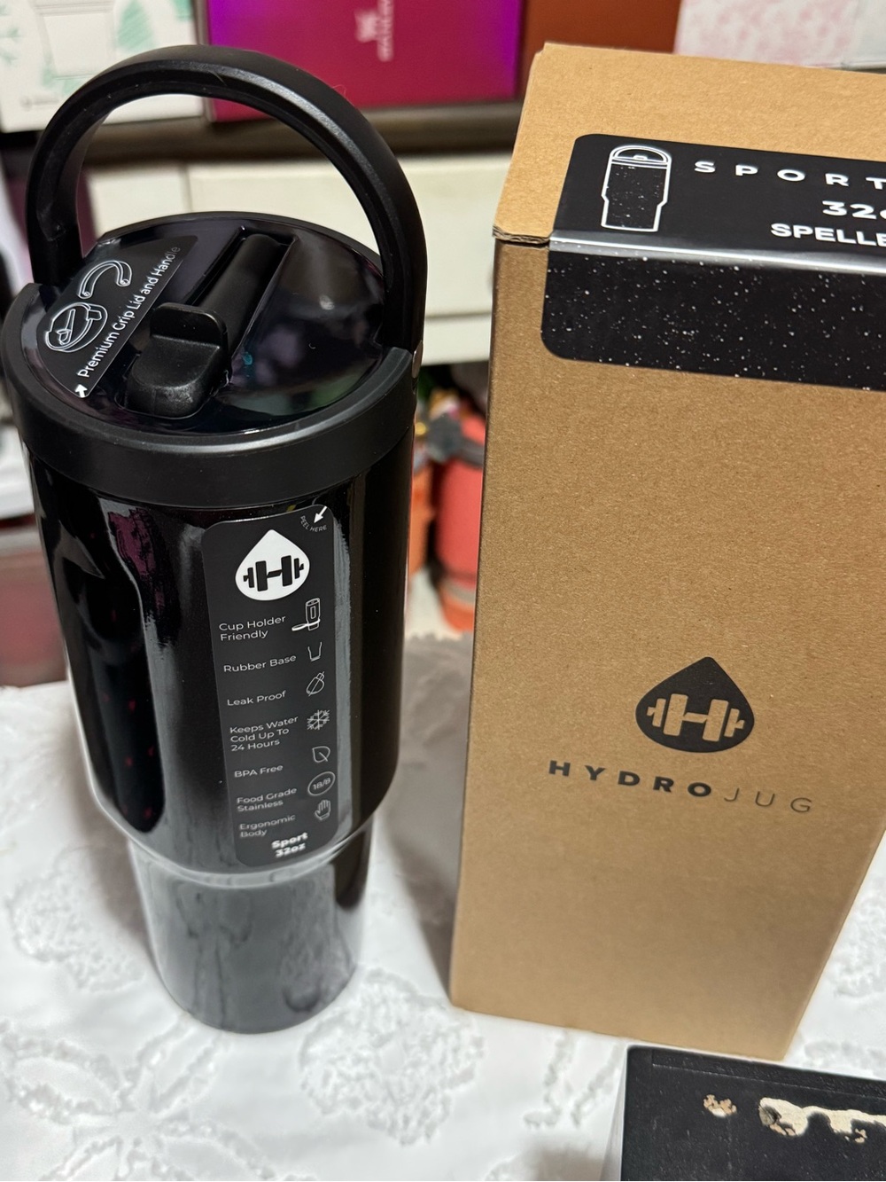 HydroJug Sport 32oz Black Water Bottle - With Handle queen of hearts